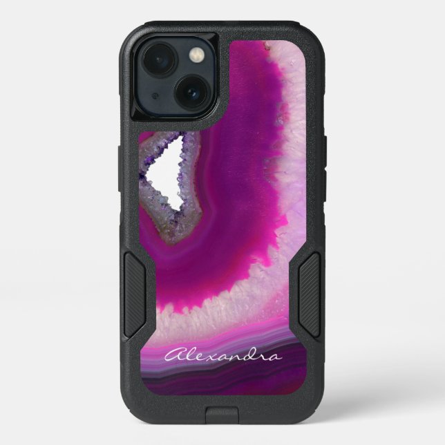 Monogrammed Purple Agate Geode Gemstone Otterbox iPhone Case (Back)