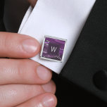 Monogrammed Purple Agate Silver Square Cufflinks<br><div class="desc">These elegant cufflinks feature a purple watercolor agate geode design with silver faux glitter highlights. Personalize them with his monogram initial in silver gray text on a dark purple square.They coordinate with our purple and silver agate wedding suite. Also available in round shape. They make great gifts for your groomsmen!...</div>