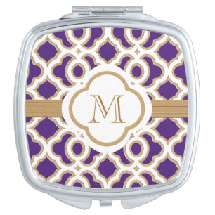 MONOGRAMMED PURPLE AND BRUSHED GOLD VANITY MIRROR