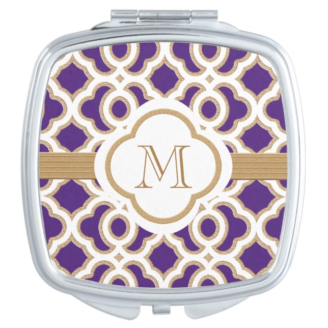 MONOGRAMMED PURPLE AND BRUSHED GOLD VANITY MIRROR (Front)