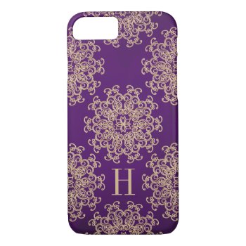 Monogrammed Purple And Gold Exotic Medallion Iphone 8/7 Case by cutecases at Zazzle