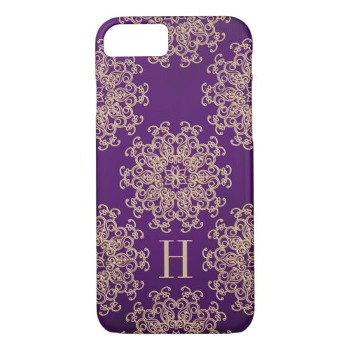 Monogrammed Purple and Gold Exotic Medallion iPhone 87 Case