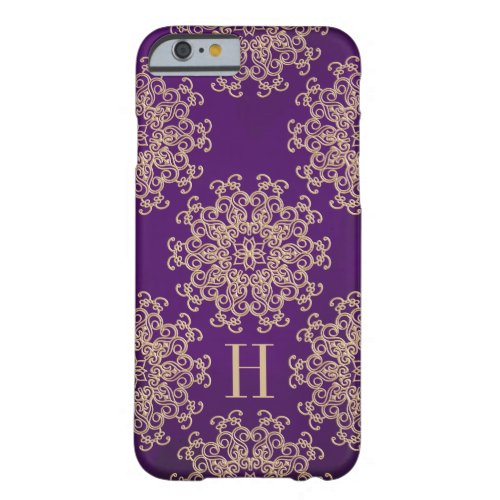 Monogrammed Purple and Gold Exotic Medallion Barely There iPhone 6 Case