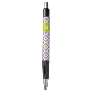 Monogrammed Purple and Green Ikat Pattern Pen