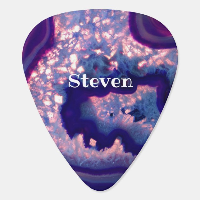 Monogrammed Purple and Navy Blue Agate Slice  Guitar Pick (Back)