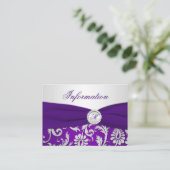 Monogrammed Purple and Silver Damask Info card (Standing Front)