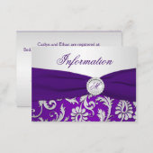 Monogrammed Purple and Silver Damask Info card (Front/Back)