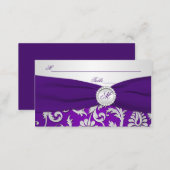 Monogrammed Purple and Silver Damask Place Cards (Front/Back)