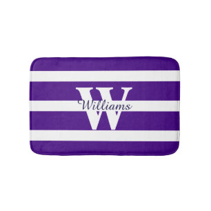 Monogrammed Purple and White Bath Mat
