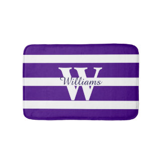 Monogrammed Purple and White Bath Mat
