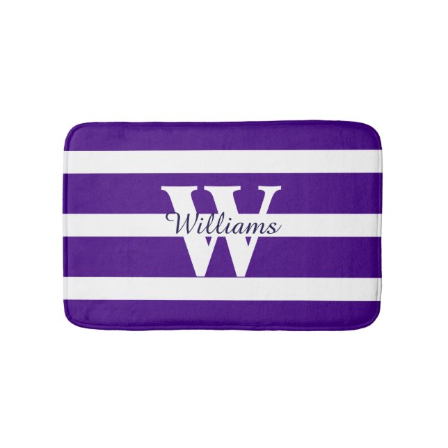 Monogrammed Purple and White Bath Mat (Front)