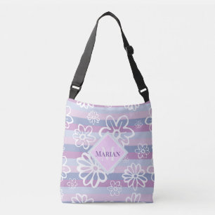 Monogrammed Purple And White Floral Tote Bag