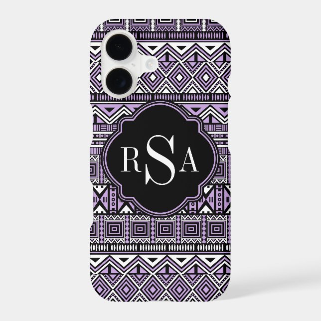Monogrammed Purple Black Tribal Pattern Iphone Case (Back)