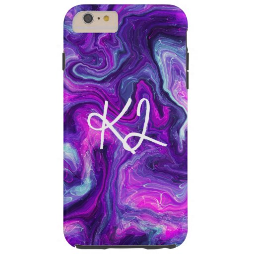 Monogrammed Purple, Blue, Pink Marble Fluid Art  Tough iPhone 6 Plus Case