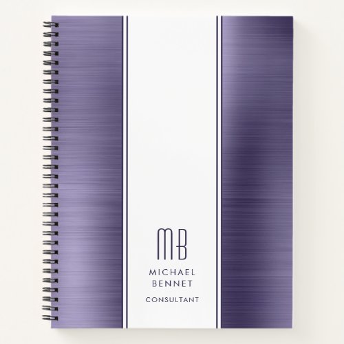 Monogrammed Purple Brushed Metallic Business Notebook