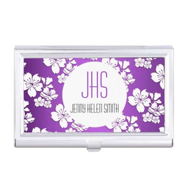 Monogrammed purple cherry blossom professional business card case (Front)
