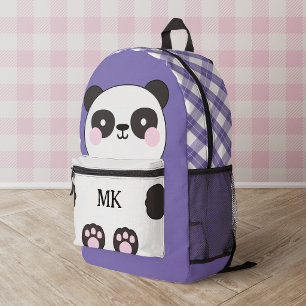 Monogrammed Purple Cute Panda Kids Printed Backpack