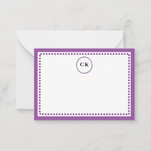 Monogrammed Purple Dotted Border Custom Initials Note Card