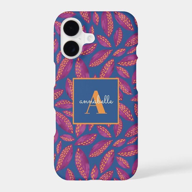 Monogrammed Purple Fall Leaves Pattern Case-Mate iPhone Case (Back)