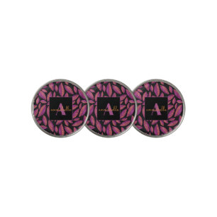 Monogrammed Purple Fall Leaves Pattern Golf Ball Marker