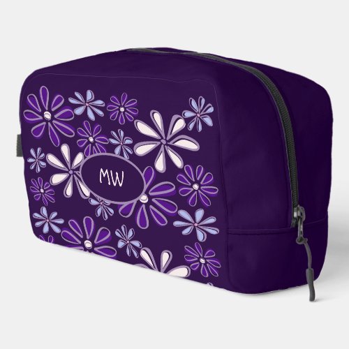 Monogrammed Purple Flower Doodle Pattern Dopp Kit