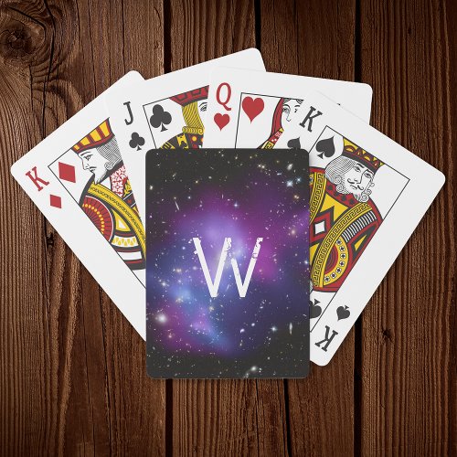 Monogrammed Purple Galaxy Cluster Poker Cards