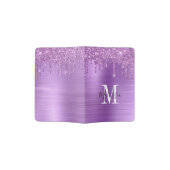 Monogrammed Purple Glitter Drip Brushed Metallic Passport Holder (Opened)