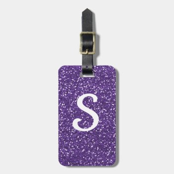 Monogrammed Purple Glitter Luggage Tag by InitialsMonogram at Zazzle