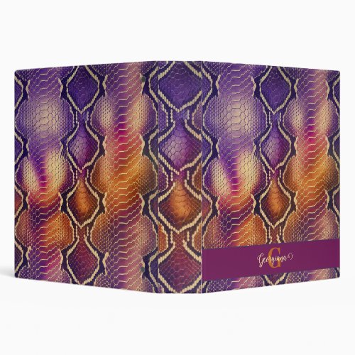 Monogrammed Purple &amp; Gold Shimmering Snake Skin 3 Ring Binder