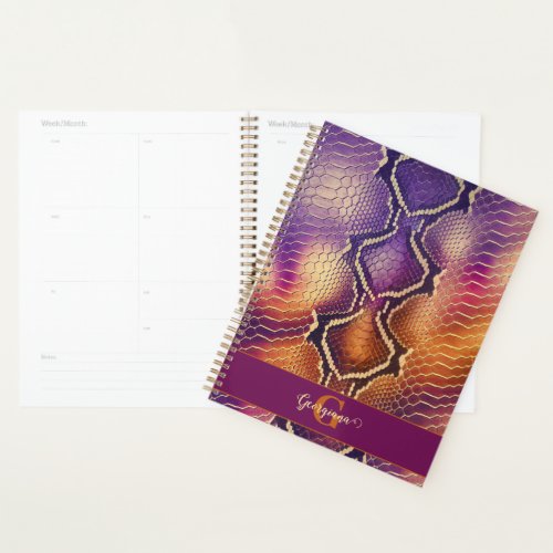 Monogrammed Purple &amp; Gold Shimmering Snake Skin Planner