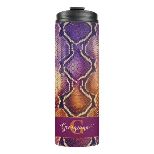 Monogrammed Purple &amp; Gold Shimmering Snake Skin Thermal Tumbler