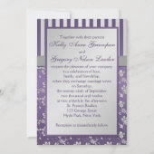 Monogrammed Purple, Gray Floral Striped Invitation (Back)