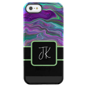 Monogrammed Purple, Green and Blue Fluid Art   Clear iPhone SE/5/5s Case