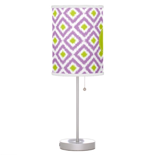 Monogrammed Purple Green Diamonds Ikat Pattern Table Lamp (Left)