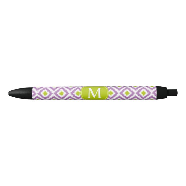 Monogrammed Purple Green Ikat Pattern Pen (Front)