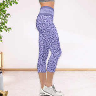 Monogrammed Purple Leopard Animal Pattern Capri Leggings