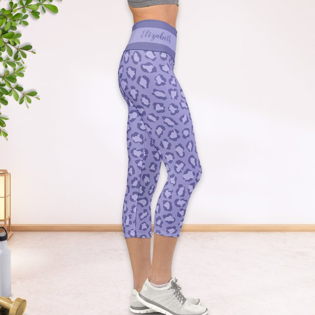 Monogrammed Purple Leopard Animal Pattern Capri Leggings (Creator Uploaded)