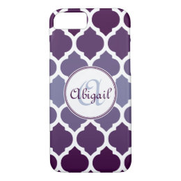 Monogrammed Purple Ombre Moroccan Lattice Pattern iPhone 8/7 Case