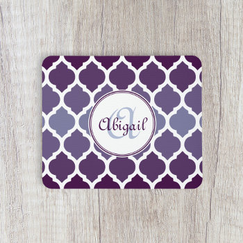 Monogrammed Purple Ombre Moroccan Lattice Pattern Mouse Pad by DoodlesGiftShop at Zazzle