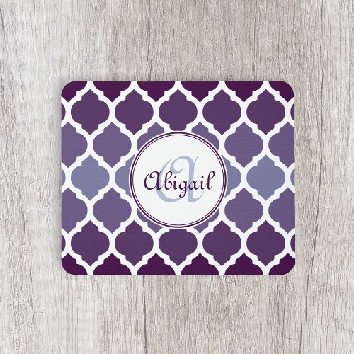 Monogrammed Purple Ombre Moroccan Lattice Pattern Mouse Pad