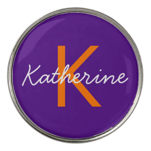 Monogrammed Purple Orange Script Golf Ball Marker