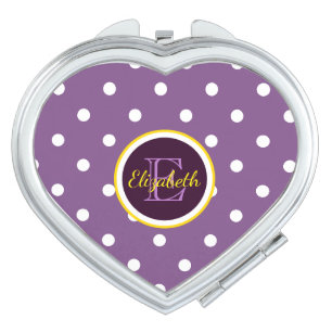 Monogrammed Purple Polka Dots Heart Shaped Vanity Mirror