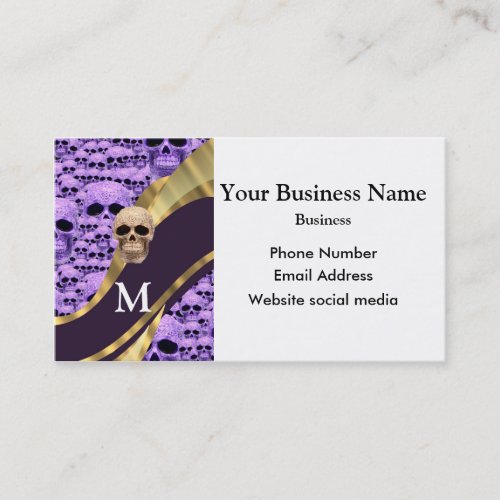 Monogrammed purple skull gothic pattern business card