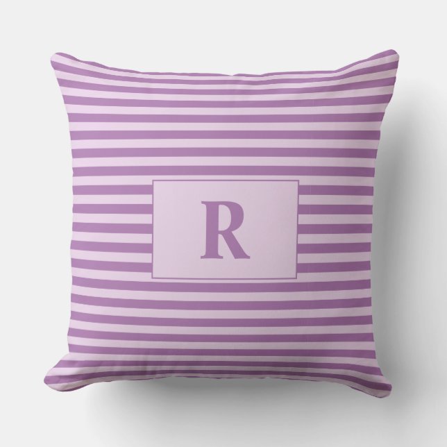 Monogrammed Purple Stripes Throw Pillow (Front)