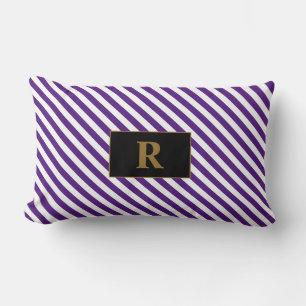 Monogrammed Purple/White Stripes Lumbar Pillow