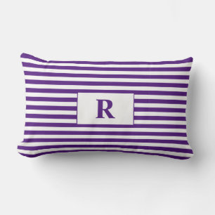 Monogrammed Purple/White Stripes Lumbar Pillow