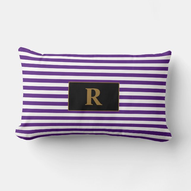 Monogrammed Purple/White Stripes Lumbar Pillow (Front)