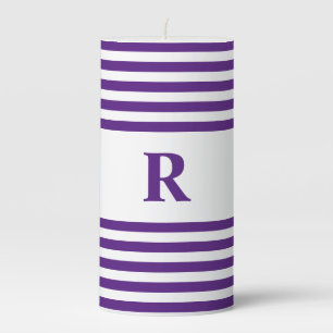 Monogrammed Purple/White Stripes Pillar Candle
