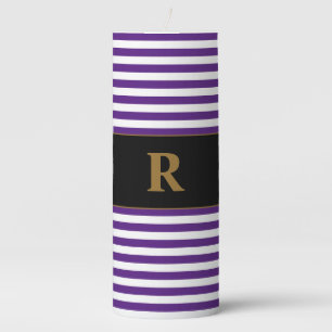 Monogrammed Purple/White Stripes Pillar Candle