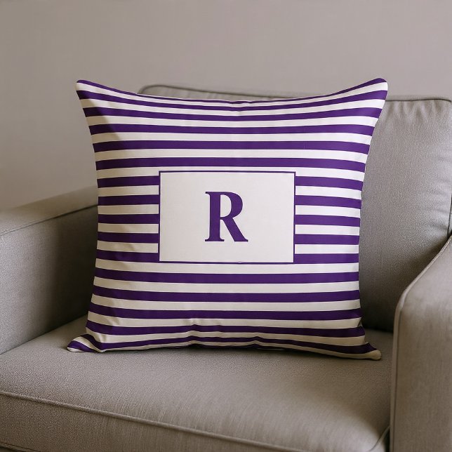 Monogrammed Purple/White Stripes Throw Pillow (Creator Uploaded)